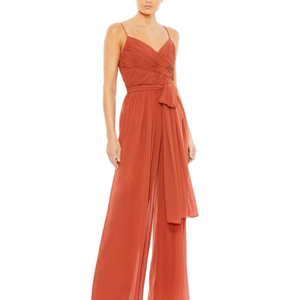 Mac Duggal Copper Jumpsuit with Wide-Leg Silhouette and Tie-Waist 2651